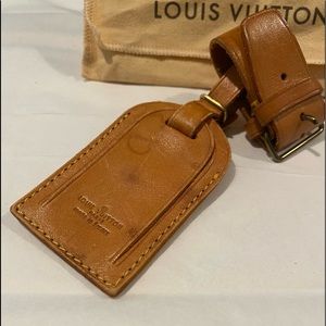 💯 Auth LOUIS VUITTON Large Leather Luggage ID Tag Name Tag and Poignet Set